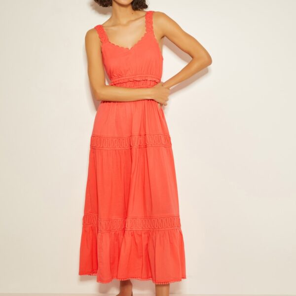 Monsoon Women's Pure Cotton V-Neck Maxi Tailored Dress - XL - Pink, Pink