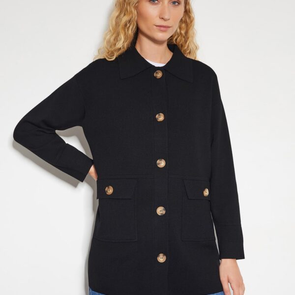 Monsoon Women's Collared Longline Knitted Jacket - S - Black, Black