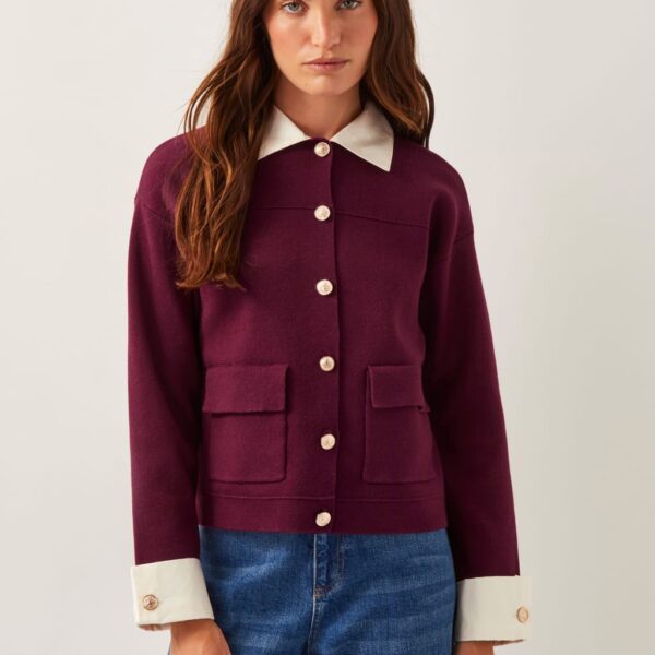Monsoon Women's Knitted Single Breasted Blazer - M - Burgundy, Burgundy
