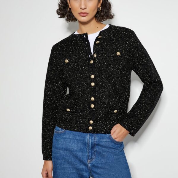 Monsoon Women's Sparkly Textured Crew Neck Cardigan - M - Black, Black