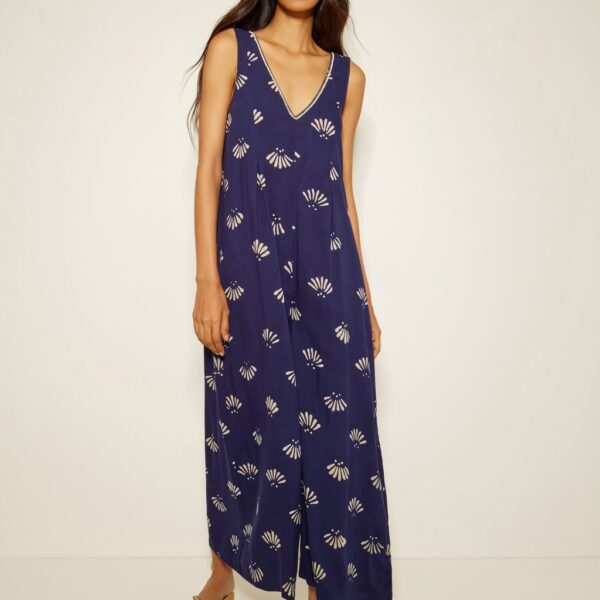 Monsoon Women's Printed Sleeveless Wide Leg Jumpsuit - Navy Mix, Navy Mix