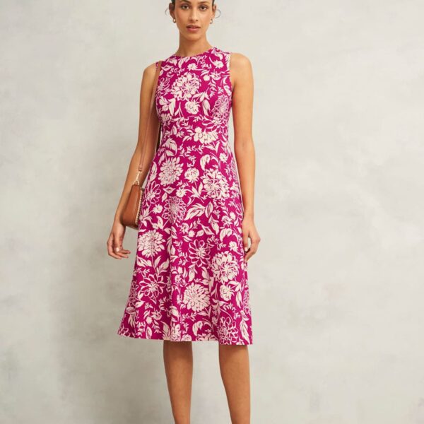 Hobbs Women's Jersey Floral Knee Length Skater Dress - 12REG - Pink Mix, Pink Mix