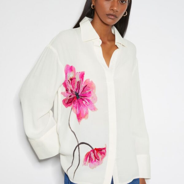 Monsoon Women's Floral Collared Shirt - Ivory Mix, Ivory Mix