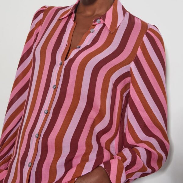 Monsoon Women's Modal Blend Striped Button Through Shirt - Pink Mix, Pink Mix
