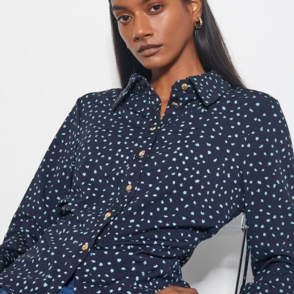 Monsoon Women's Jersey Printed Button Through Shirt - L - Navy Mix, Navy Mix