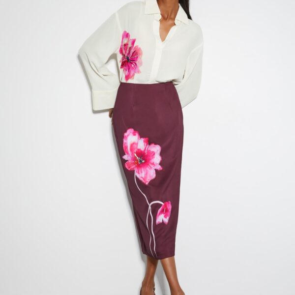 Monsoon Women's Floral Midi A-Line Skirt - 22 - Burgundy Mix, Burgundy Mix