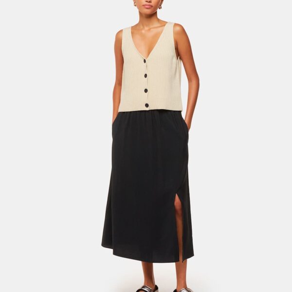 Whistles Women's Side Split Midi A-Line Skirt - 10 - Black, Black,Navy