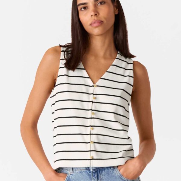 Whistles Women's Cotton Rich Striped Button Through Tank Top - XS - White Mix, White Mix