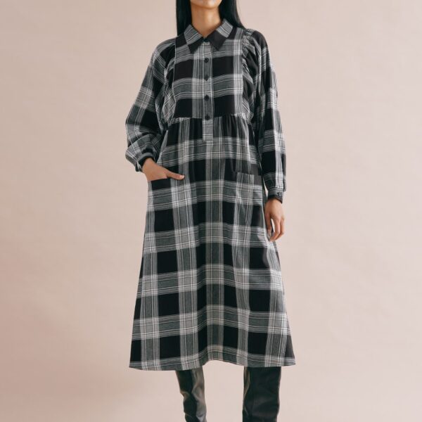 Albaray Women's Pure Cotton Checked Midi Shirt Dress - 10 - Black, Black