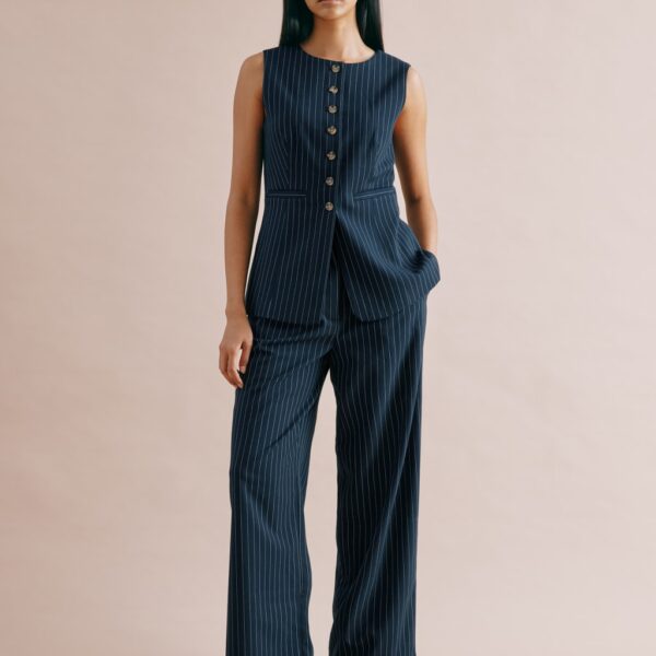 Albaray Women's Pinstripe Pleat Front Wide Leg Trousers - 8 - Navy, Navy