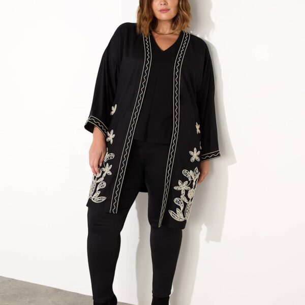 Live Unlimited London Women's Embroidered Kimono - 24REG - Black Mix, Black Mix
