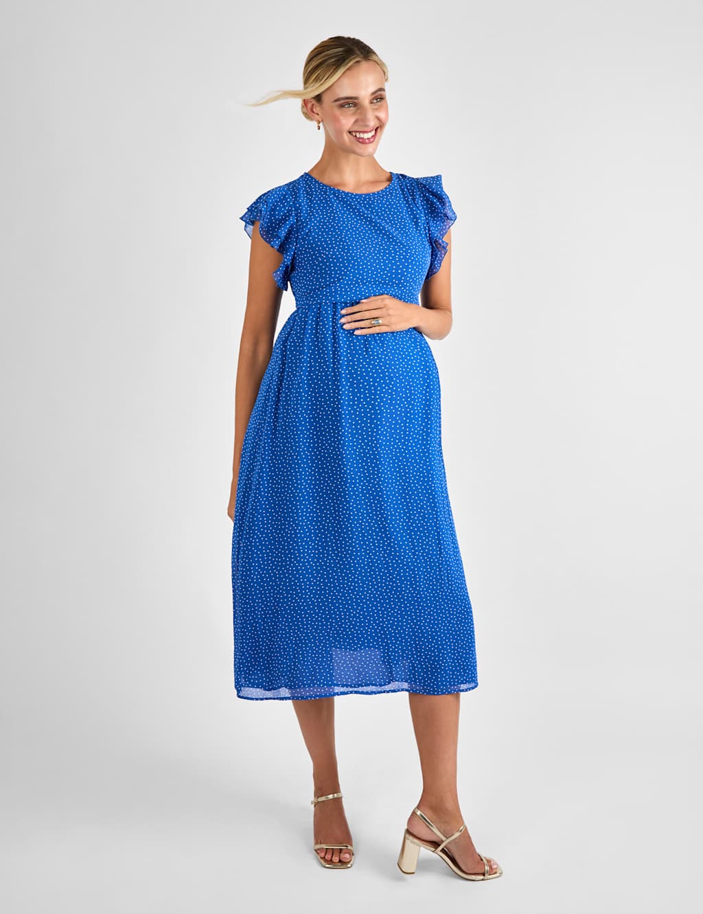 Jojo Maman Bébé Women's Maternity Polka Dot Midi Waisted Dress - 16 - Blue Mix, Blue Mix