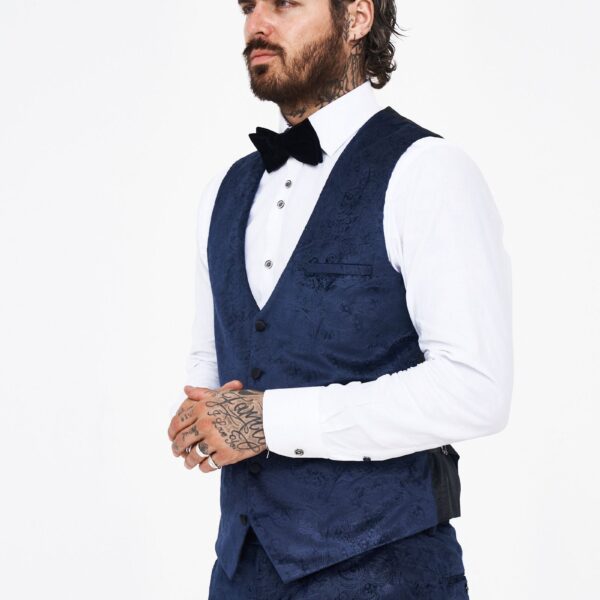 Marc Darcy Simon Navy Velvet Jacquard Waistcoat