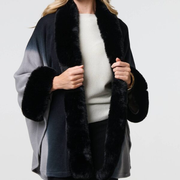 Faux Fur Trim Thigh Length Poncho