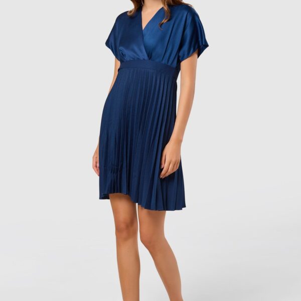 Closet London Navy Petite Kimono Pleated Dress