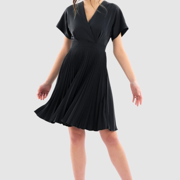 Closet London Black  Petite Kimono Pleated Dress