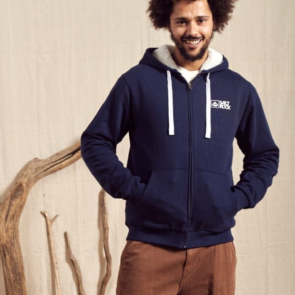Saltrock Mens Fur Lined Hoodie - Dark Blue - Size: XXL