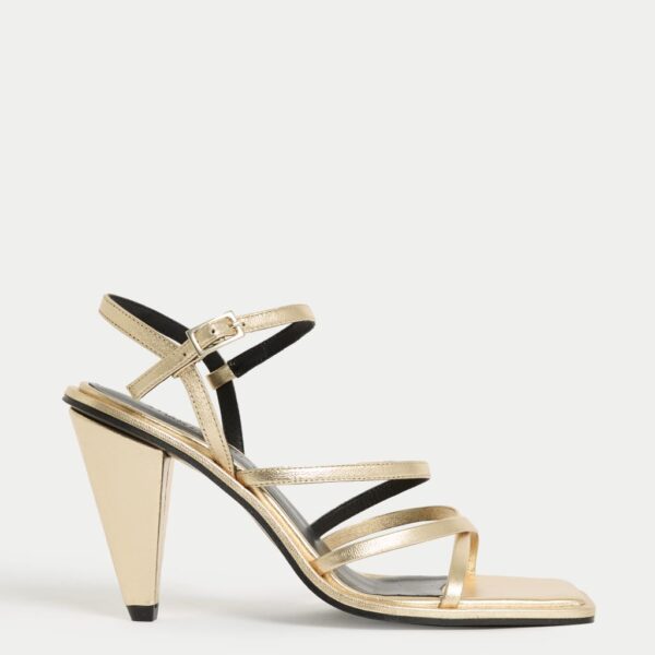 Autograph Women's Leather Kitten Heel Sandals - 3 - Gold, Cream,Gold