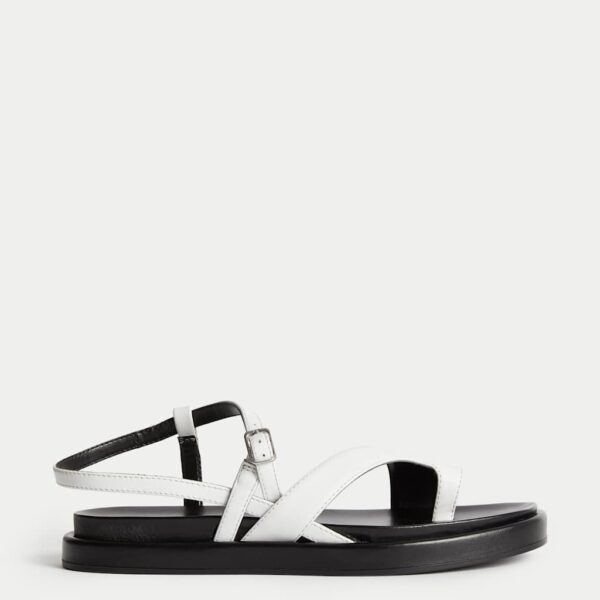 Autograph Women's Leather Buckle Strappy Sandals - 6 - White, White,Silver