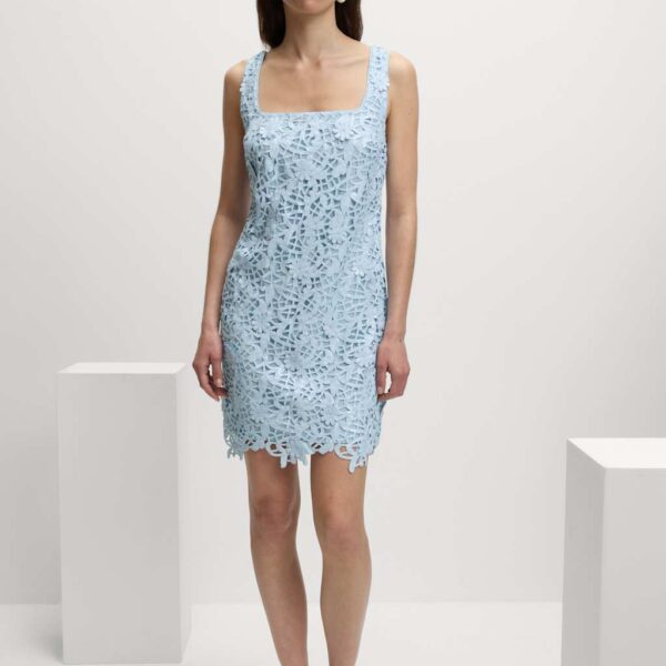 M&S Collection Women's Floral Sequin Square Neck Cutwork Detail Mini Column Dress - 12REG - Blue Tint, Blue Tint