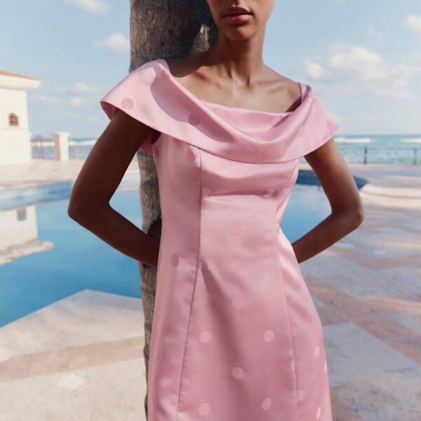 M&S Collection Women's Satin Polka Dot Bardot Mini Dress - 12REG - Rose, Rose