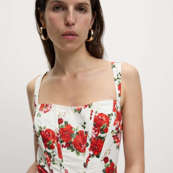 M&S Collection Women's Pure Cotton Floral Corset Midi Skater Dress - 10REG - Ivory Mix, Ivory Mix
