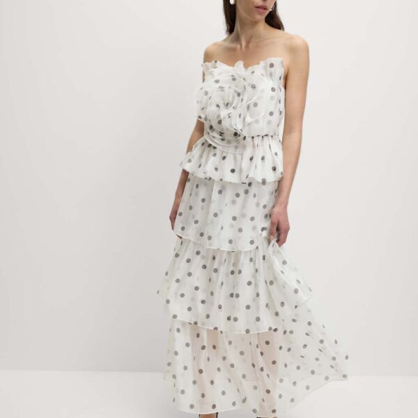 M&S Collection Women's Organza Polka Dot Frill Midaxi Skirt - 10REG - White Mix, White Mix