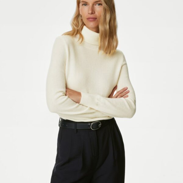 Autograph Women's Pure Cashmere Roll Neck Jumper - 18 - Ivory, Ivory,Soft Brown