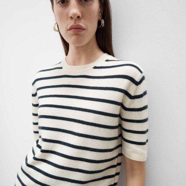 Autograph Women's Pure Cashmere Striped Crew Neck Knitted Top - Navy Mix, Navy Mix