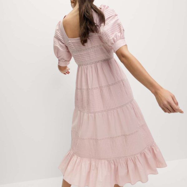 M&S Collection Women's Pure Cotton Pintuck Midi Tiered Dress - 12REG - Rose Pink, Rose Pink