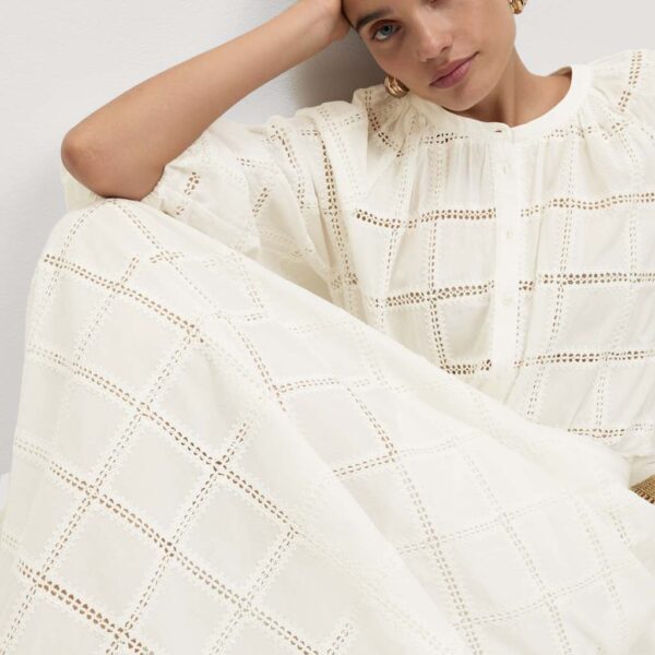 M&S Collection Women's Pure Cotton Broderie Midaxi A-Line Skirt - 10REG - Soft White, Soft White