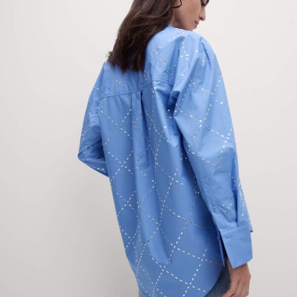 M&S Collection Women's Pure Cotton Embellished Collared Shirt - 10REG - Chambray, Chambray