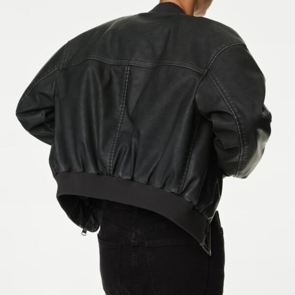 M&S Collection Women's Faux Leather Aged Bomber Jacket - 6 - Black, Black