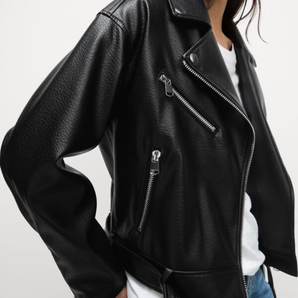 M&S Collection Women's Faux Leather Textured Biker Jacket - 16 - Black, Black