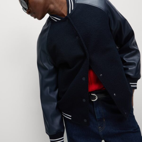 M&S Collection Women's Faux Leather Relaxed College Bomber Jacket - 10 - Midnight Navy, Midnight Navy