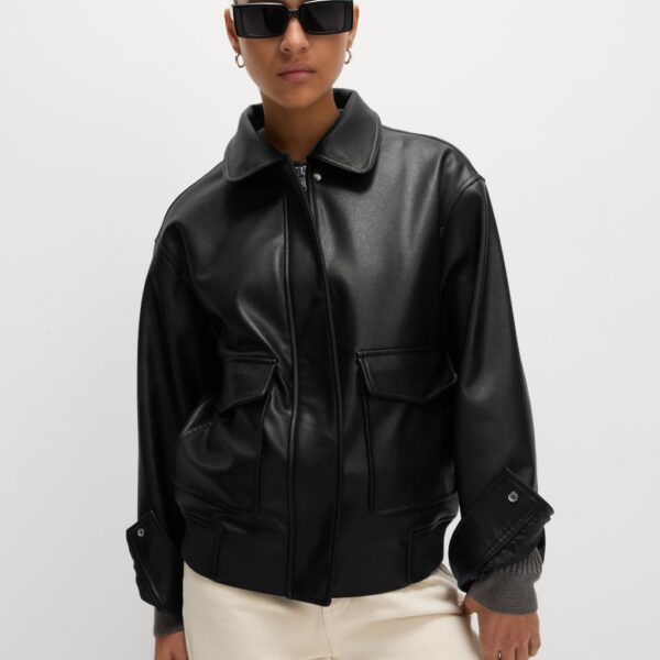 M&S Collection Women's Faux Leather Relaxed Fit Jacket - 18 - Black, Black