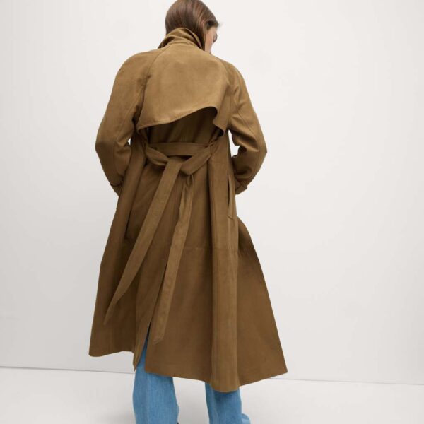 M&S Collection Women's Double Breasted Longline Suedette Trench Coat - 14 - Tan, Tan