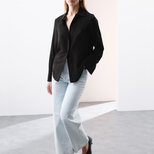Autograph Women's Pure Silk Collared Shirt - 16 - Black, Ivory,Black