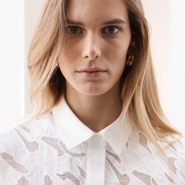 Autograph Women's Pure Cotton Broderie Detail Relaxed Shirt - 14 - Soft White, Soft White