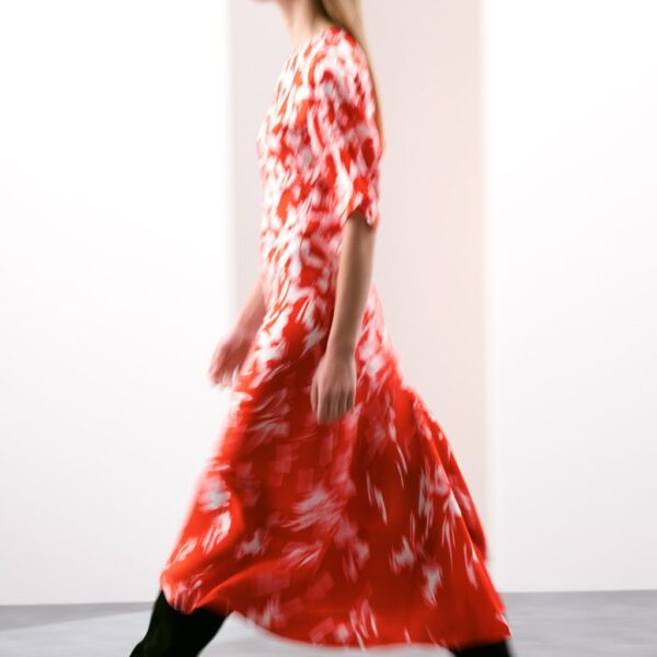Autograph Women's Cupro Rich Abstract Maxi Column Dress - 12 - Red Mix, Red Mix