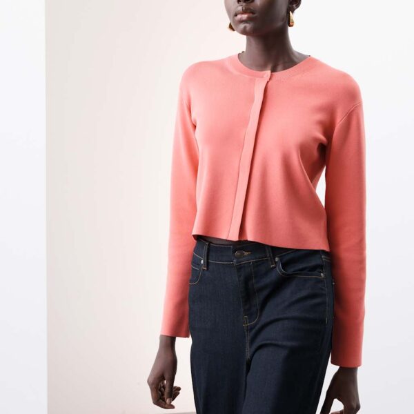Autograph Women's Crew Neck Button Front Cropped Cardigan - 14 - Rouge, Rouge