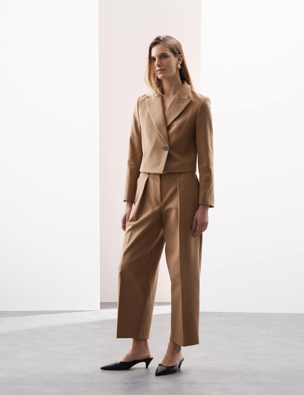 Autograph Women's Barrel Leg Trousers with Wool - 14 - Butterscotch, Butterscotch