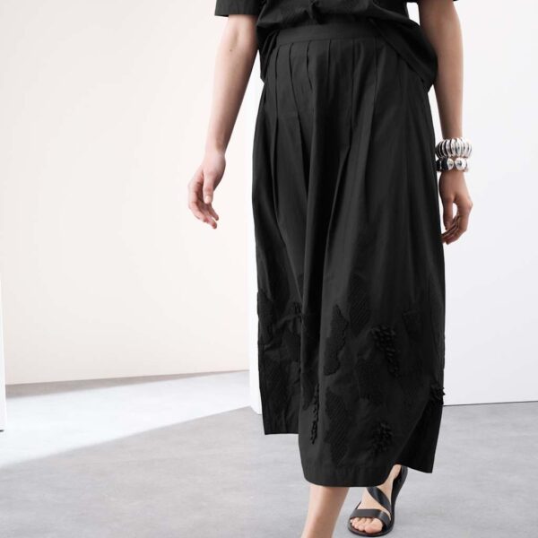Autograph Women's Pure Cotton Embroidered Midi A-Line Skirt - 12 - Black, Black
