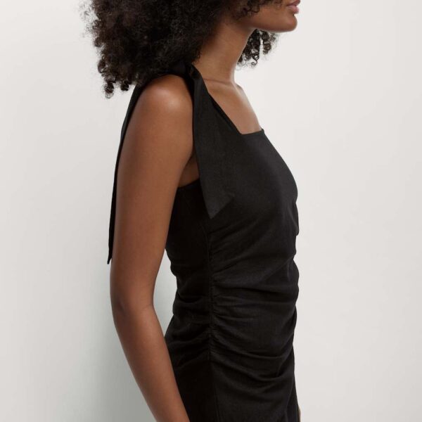 M&S Collection Women's Linen Rich Broderie Midi Shift Dress - 20REG - Black, Black