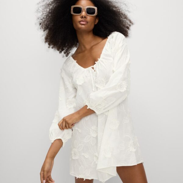 M&S Collection Women's Pure Cotton Floral Mini Beach Dress - Soft White, Soft White