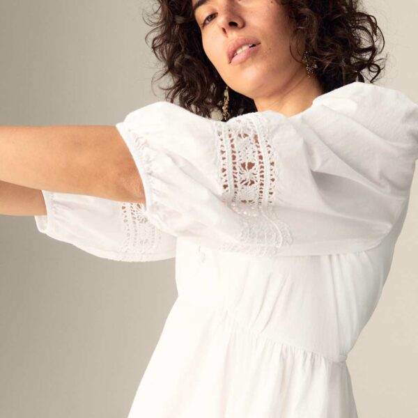 Per Una Women's Pure Cotton V-Neck Crochet Detail Midaxi Waisted Dress - 14REG - Soft White, Soft White