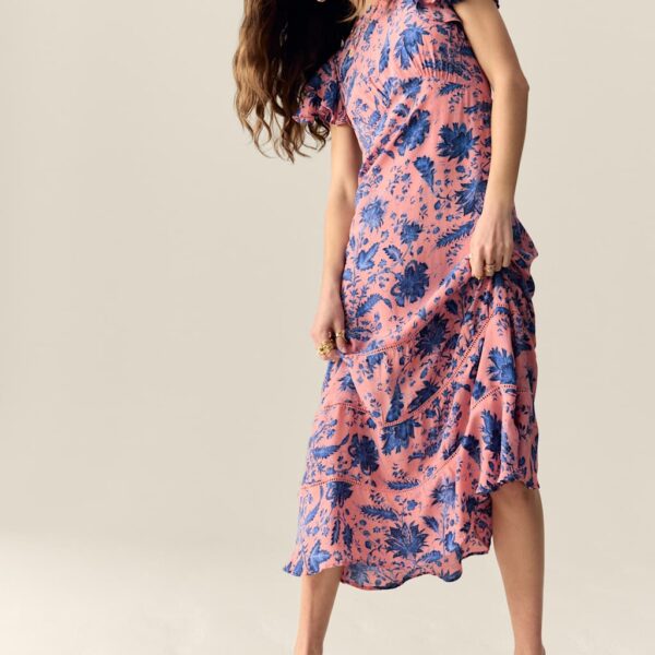 Per Una Women's Floral Ruffle Midi Waisted Dress - 14REG - Pink Mix, Pink Mix