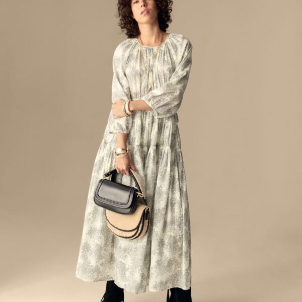 Per Una Women's Cotton Rich Printed Maxi Tiered Dress - 14REG - Ecru Mix, Ecru Mix