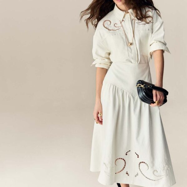 Per Una Women's Denim Cutwork Detail Midi Skirt - 14REG - Ecru, Ecru