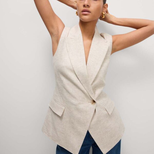 M&S Collection Women's Linen Blend Waistcoat - 14 - Neutral, Neutral